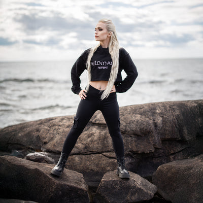 Crop Top Hoodie, Shieldmaiden, Black