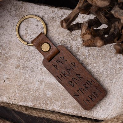 Runic Thor Keychain, Wood