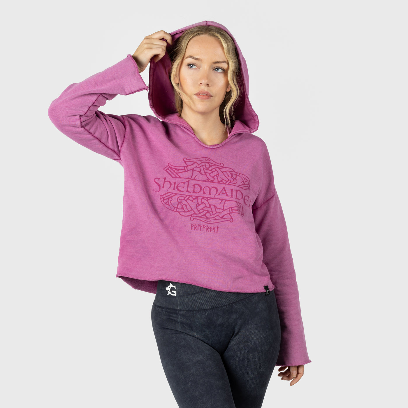 Women's Crop Hoodie, Shieldmaiden, Pink