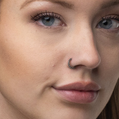 Silver Nose Ring, Segmented Design with an oxidized finish