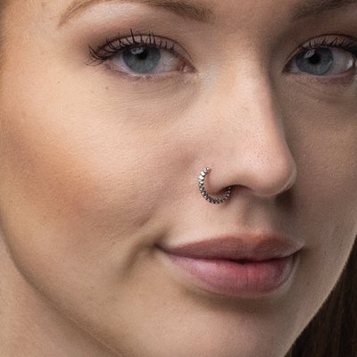 Silver Nose Ring, Segmented Design with an oxidized finish