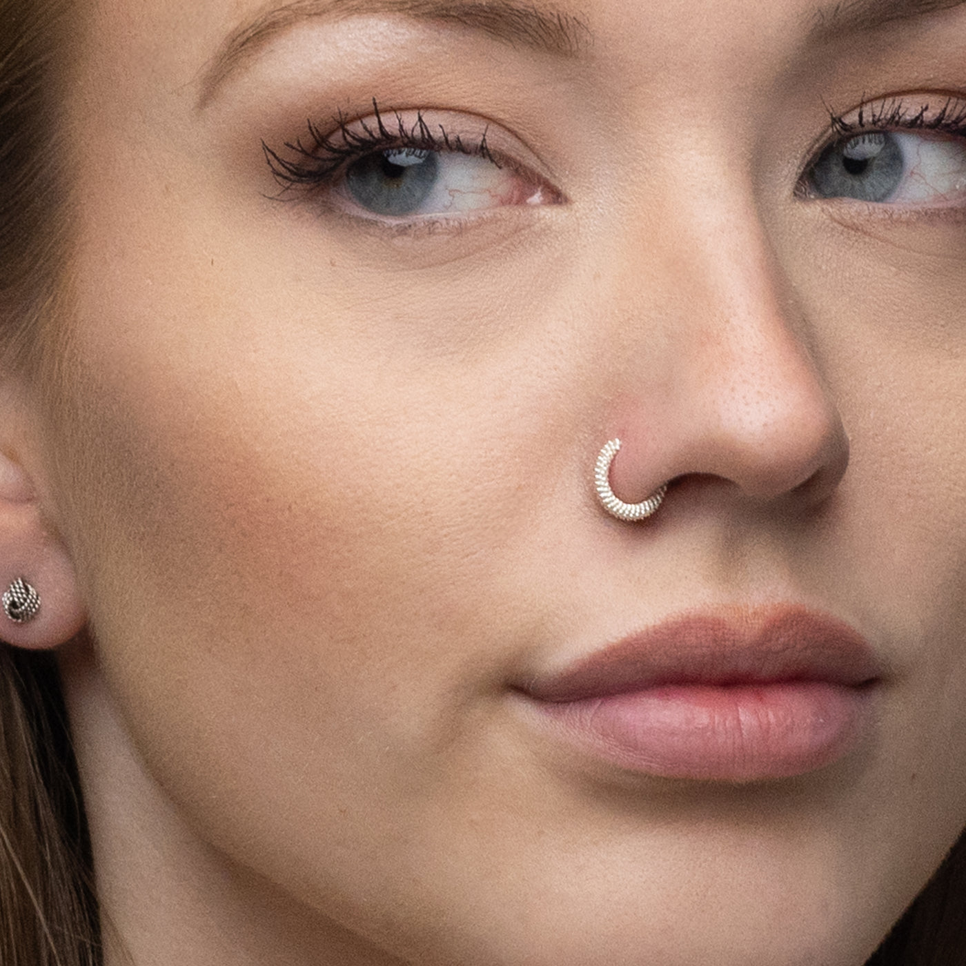 Silver Nose Ring, Cabel-knit Design