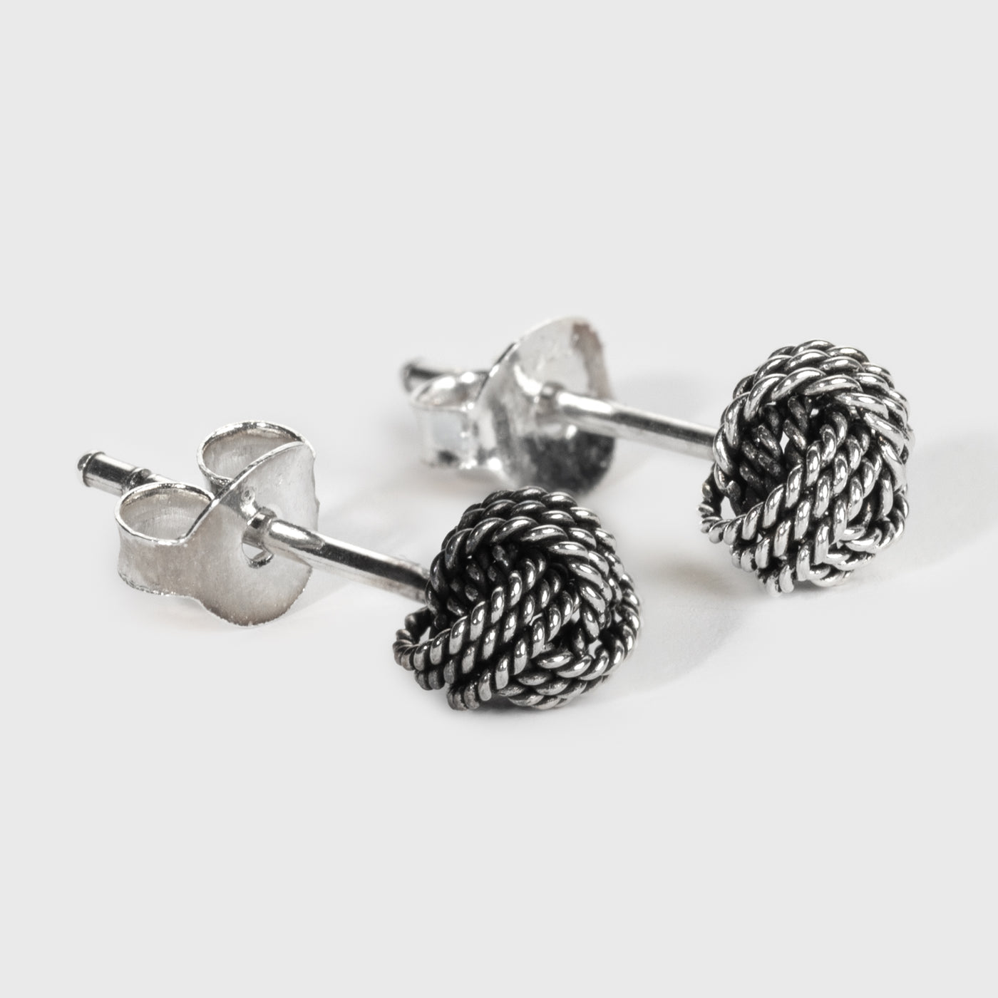 Knot Stud Earrings, Oxidized Silver