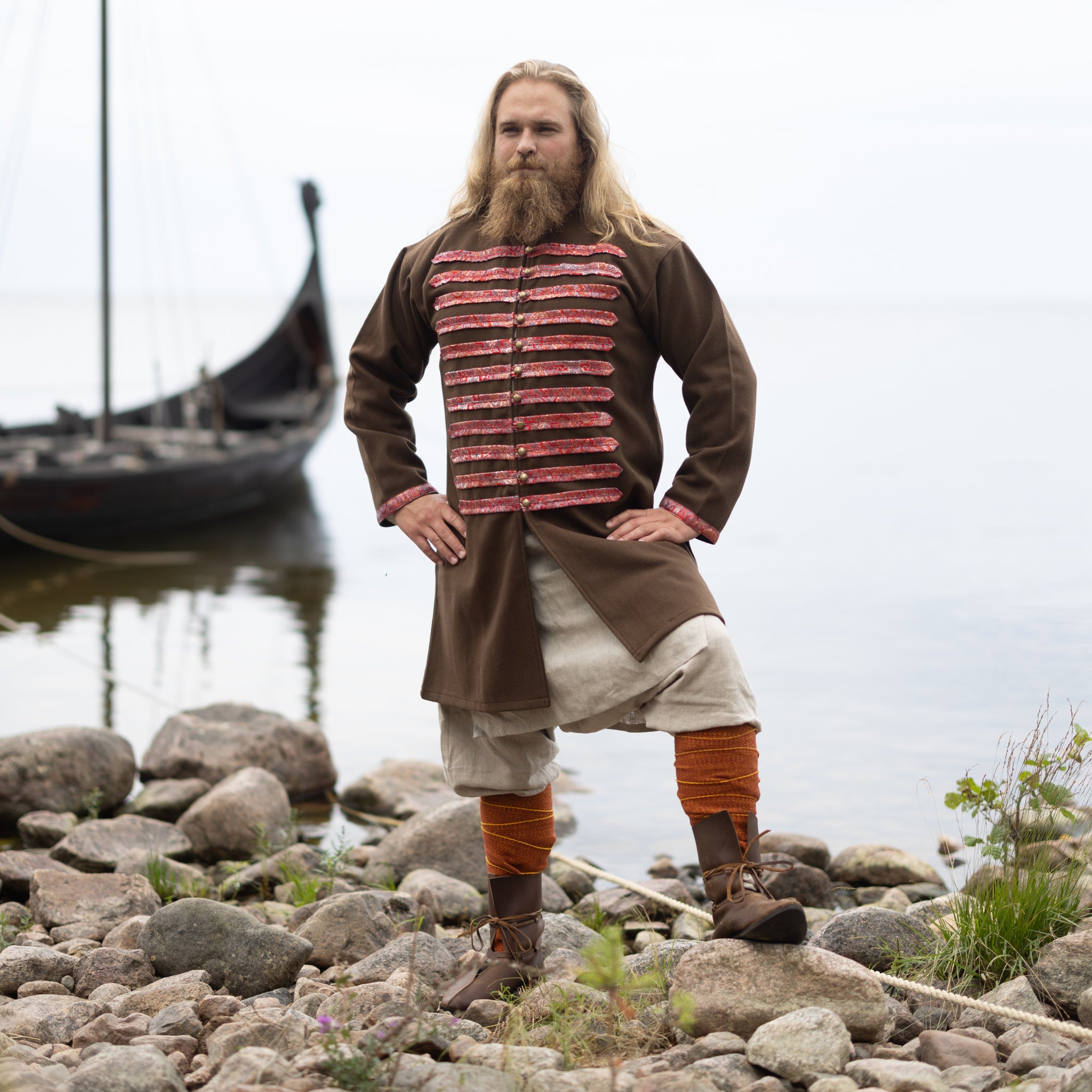 Viking Kaftan, Brown with Red Silk – Grimfrost Intl