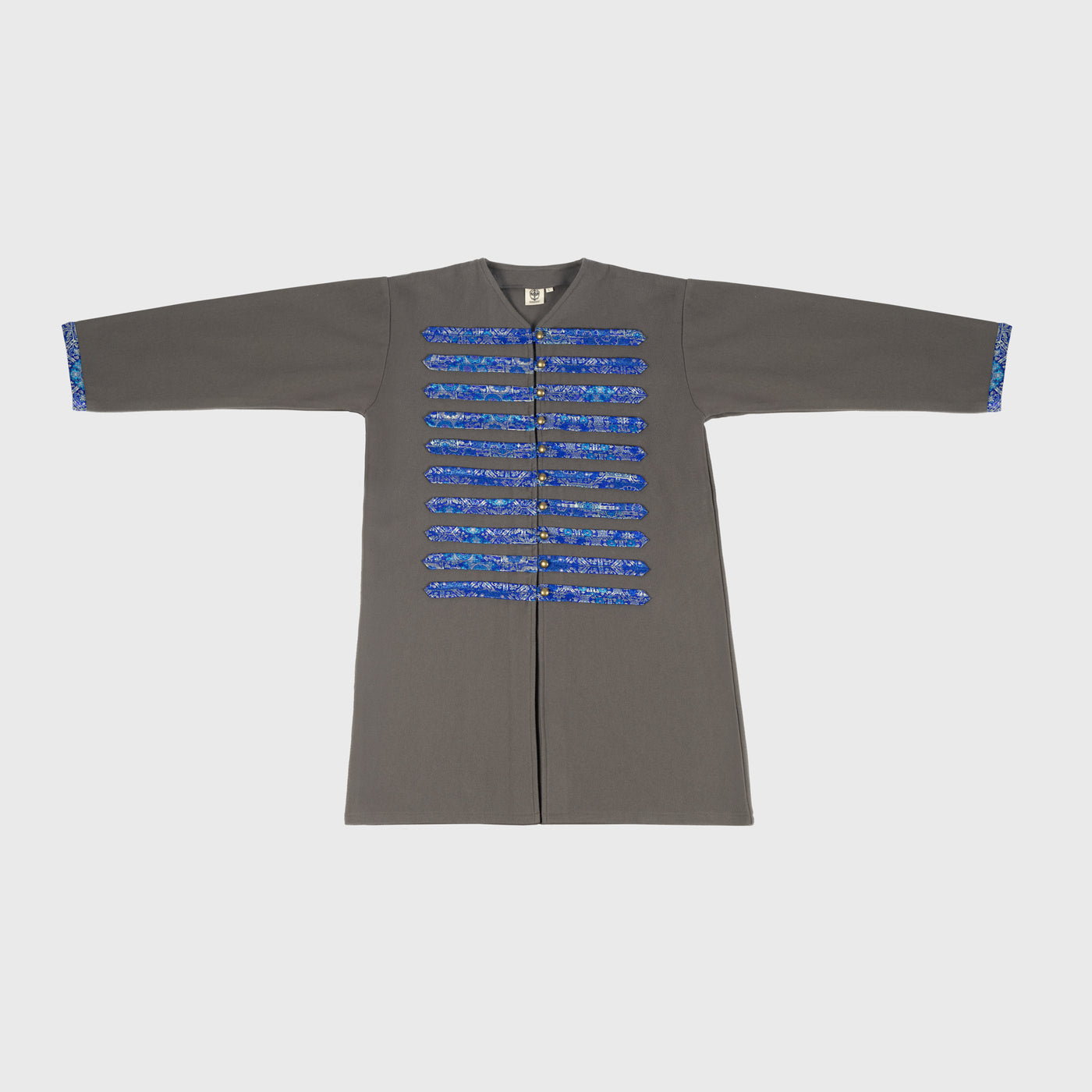 Viking Kaftan, Grey with Blue Silk