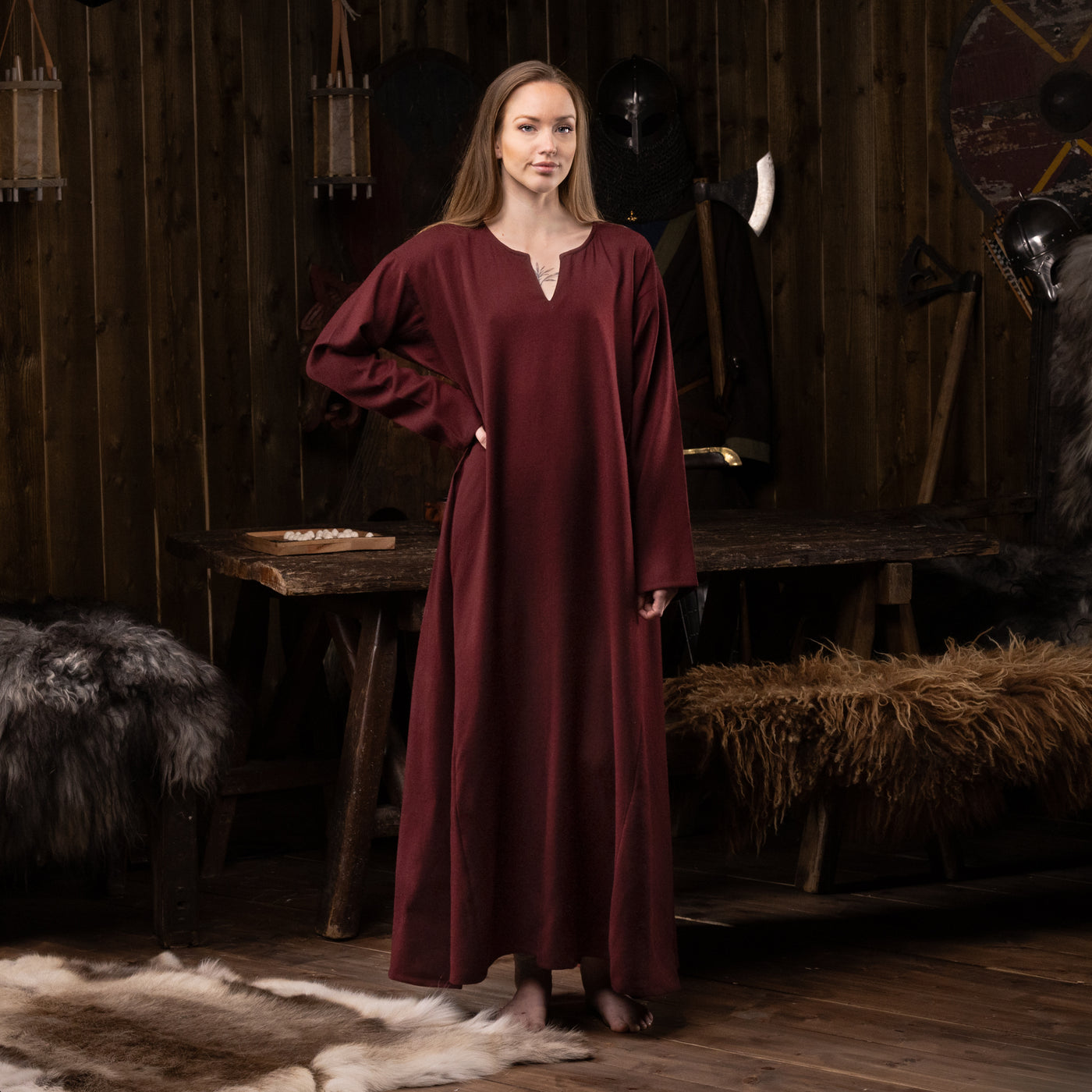 Viking Dress, Wool Twill, Red