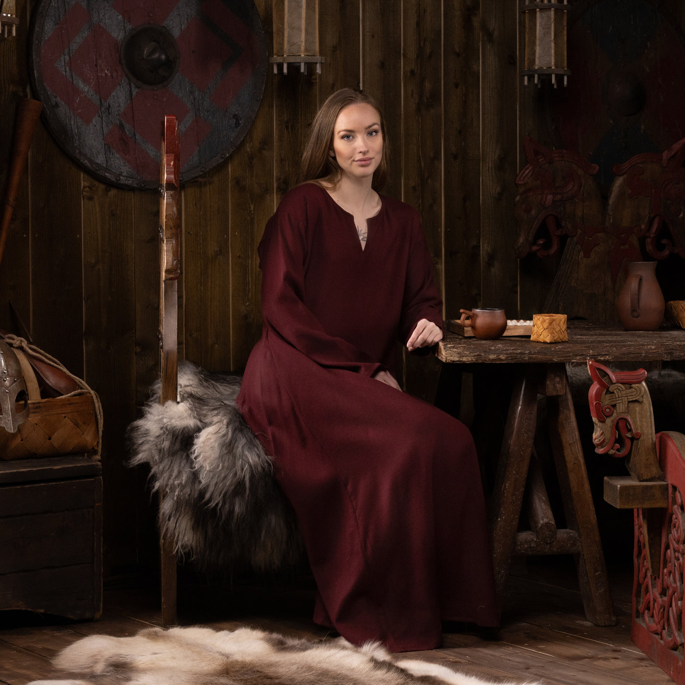 Viking Dress, Wool Twill, Red