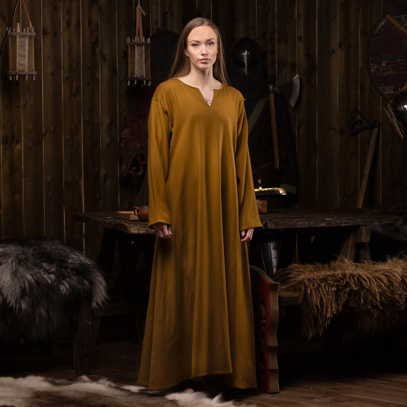 Viking Dress, Wool Twill, Mustard