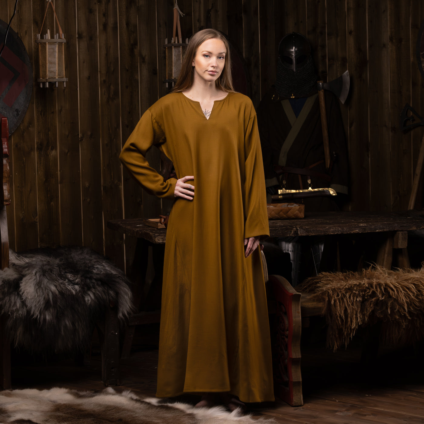 Viking Dress, Wool Twill, Mustard