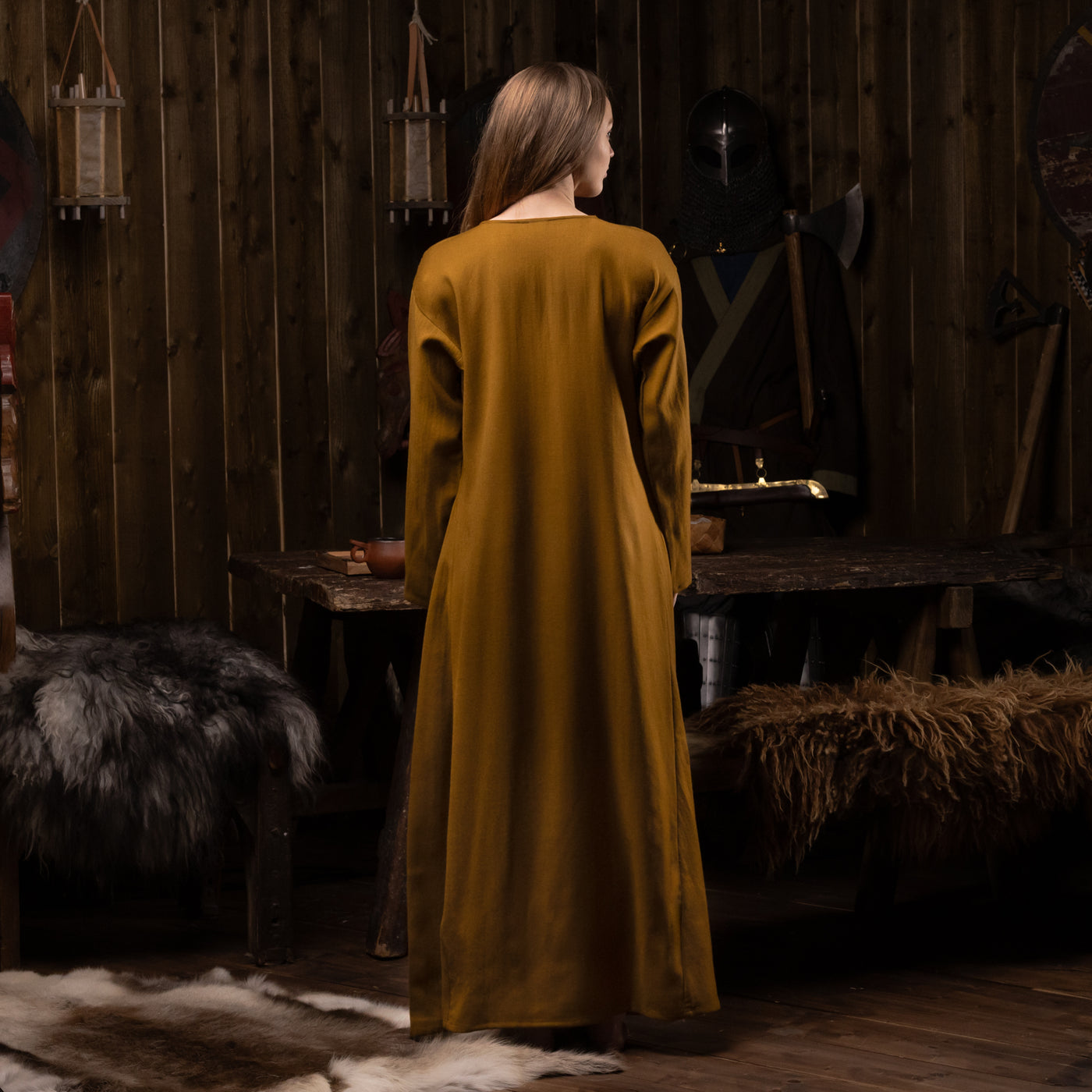 Viking Dress, Wool Twill, Mustard