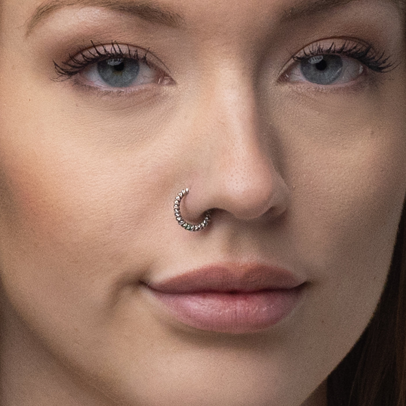 Silver Nose Ring, Cross Patterned with an oxidized finish