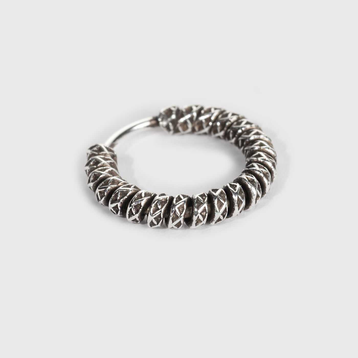 Silver Nose Ring, Cross Patterned with an oxidized finish