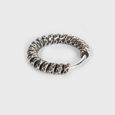 Silver Nose Ring, Cross Patterned with an oxidized finish