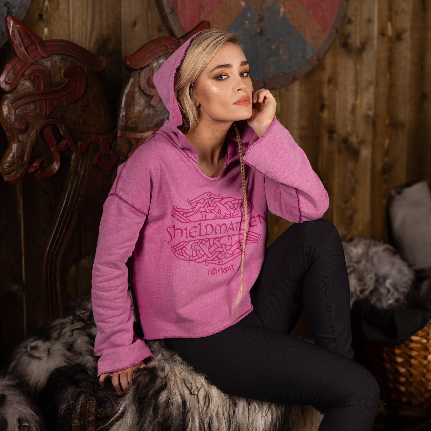 Women's Crop Hoodie, Shieldmaiden, Pink