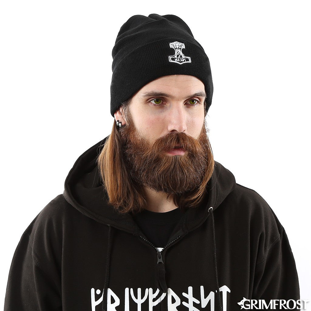 Beanies - Mjolnir Watch Hat, Black Wool - Grimfrost.com