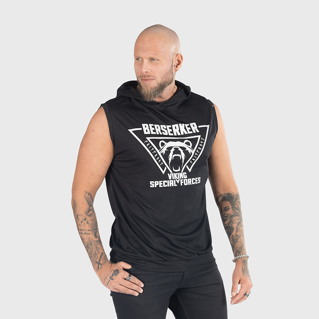 Gym Sleeveless Hoodie, Berserker, Black