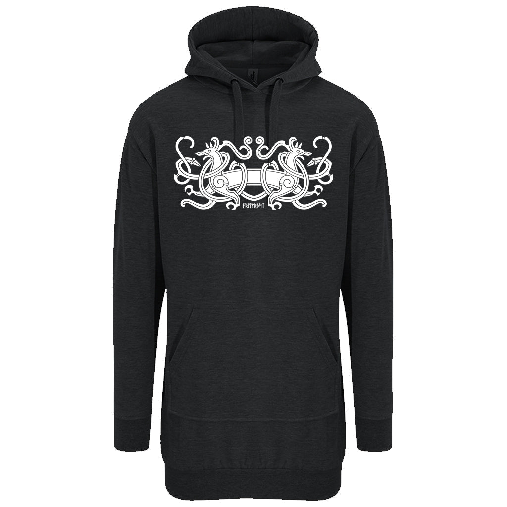 Hoodies - Longline Hoodie, Hjortr, Black - Grimfrost.com