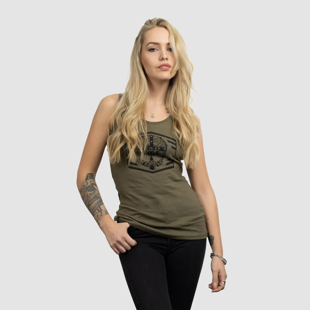 Women's Premium Tank, Clan Helmet, Green