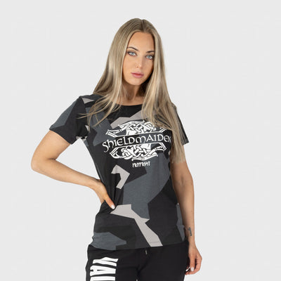 Women's Premium Tee, Shieldmaiden, M90 Grey Camo